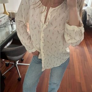 Joie  silk Cream Relaxed Blouse with Buttoned Front